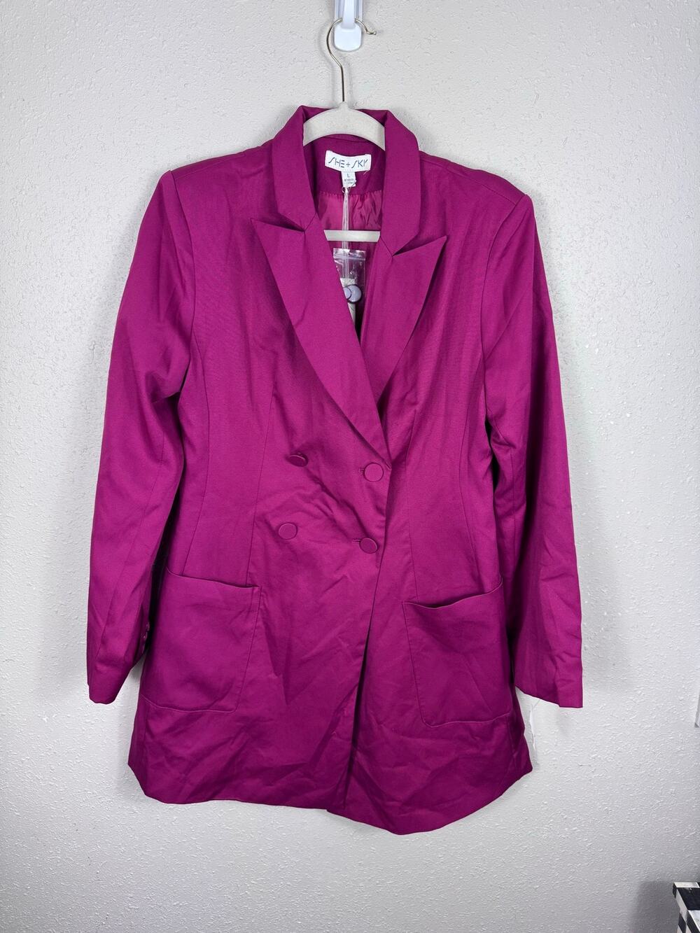NWT She + SKy Long Magenta Blazer Womens Size Large